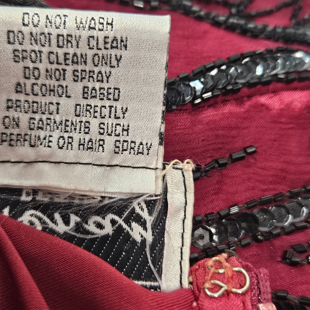 Stenay Petite Vintage Beaded Sequin Silk Blouse Burgundy‎ Black Scalloped PL - Picture 10 of 10